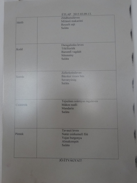 2015年3月9日～13日メニュー